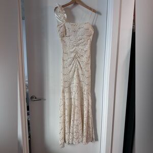 Elegant Cream Sequin Gown/ Prom Dress